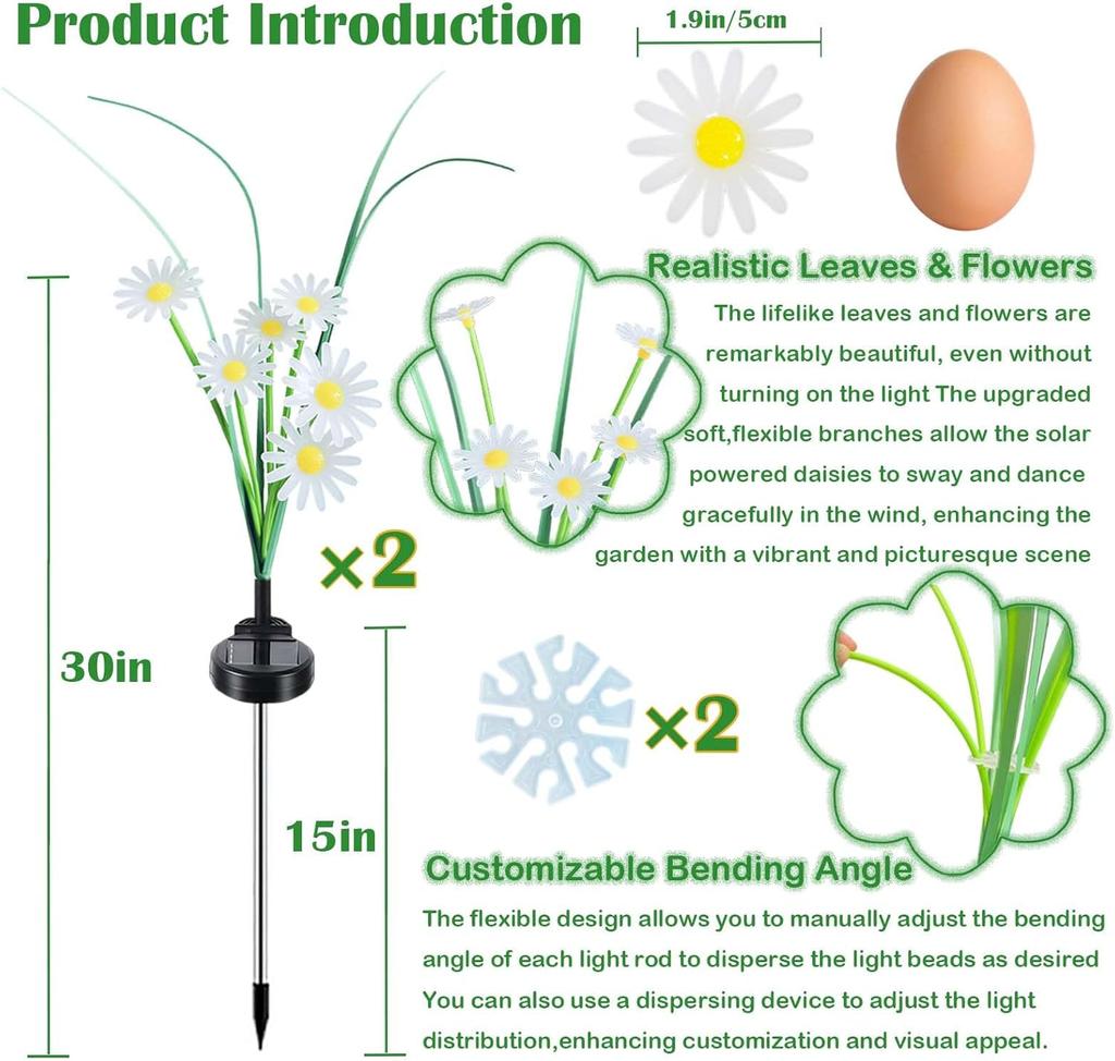 Solar Daisy Flowers Garden Lights IP65 Waterproof Outdoor String Light for for Yard Pathway Patio Outside Decor Unique Gifts