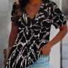 Damen Floral Print T-Shirt V-Ausschnitt Kurzarm Locker Lässig Sommer Tägliche Oberteile