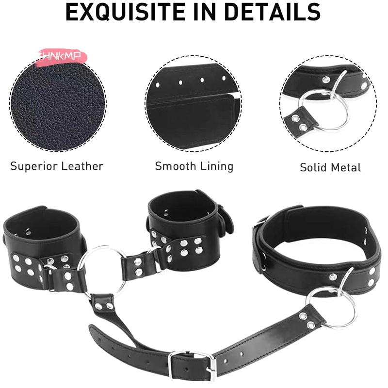 Adjustable Neck to Wrist Restraints Kit Sexy Women's behind Back Handcuffs Collar for Couples Bondage Set with Sex Game Tool