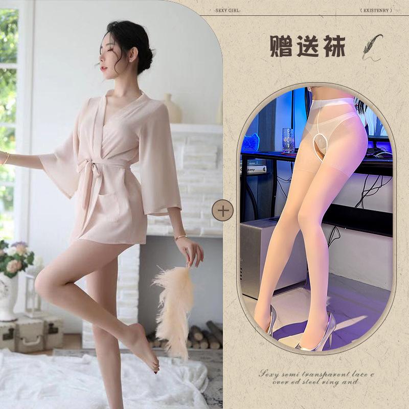 New sex underwear women's sexy transparent temptation chiffon pajamas short bathrobes hip suit