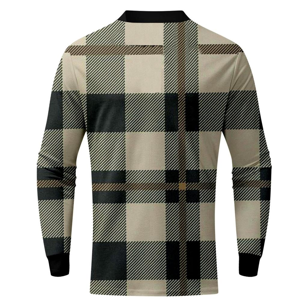 Herren-Revers-Langarm-bedrucktes Freizeit-Oberteil, lockeres Sport-Revers-Hemd