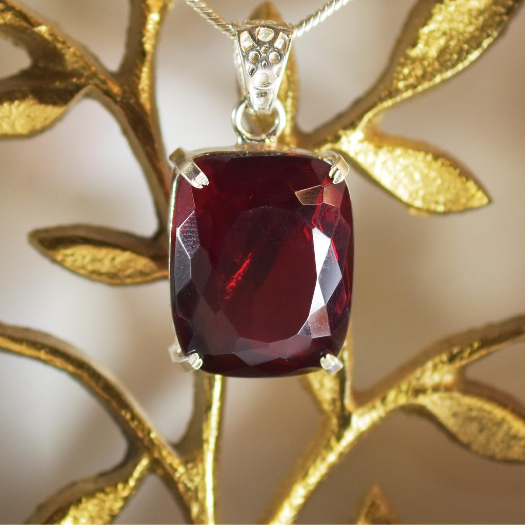 Natural 925 Sterling Silver Red Topaz Pendant Cushion 74.65 Ct Gems Certified My-405-k