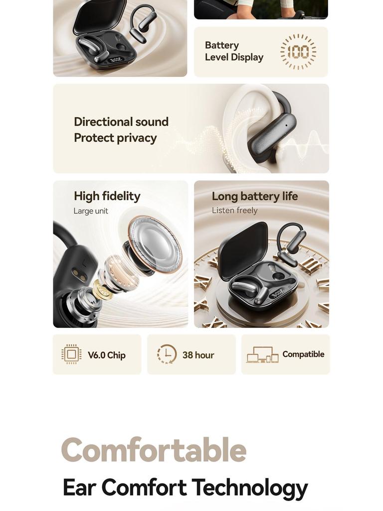 M139 OWS Ear-Hook Bluetooth Headset - Long Battery Life & Low Latency