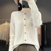 Women's Osmanthus Stitch Wool Cardigan - Round Neck, Loose Fit, Button-Up, Casual Knitwear Outerwear