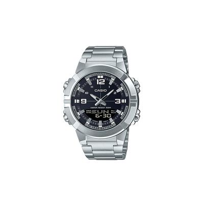 YOUTH Serie - Scheiben-Doppelanzeige STANDARD Zeiger Digital-Doppelanzeige Serie Quarz Stahlarmband Herrenuhr schwarzes Zifferblatt AMW-870D-1A