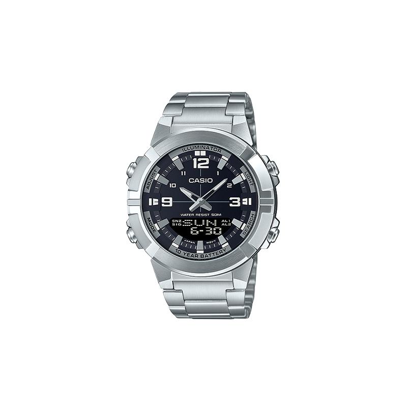 CASIO YOUTH series - disc dual display STANDARD power pointer digital dual display series Quartz Steel Strap men's watch black dial AMW-870D-1A