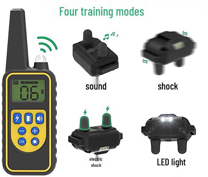 Rechargeable Remote Dog Training Collar, Waterproof Bark Stop Device, 800m Range, Automatic Shock Correction.