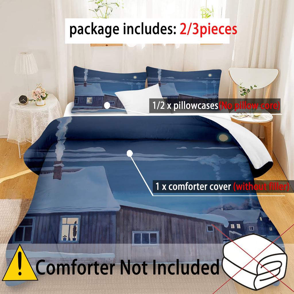 Snowy hut pattern 3d Printed Quilt cover set Home Textiles Polyester Luxury Bedding Set Soft Comfortable Duvet Cover Pillowcases