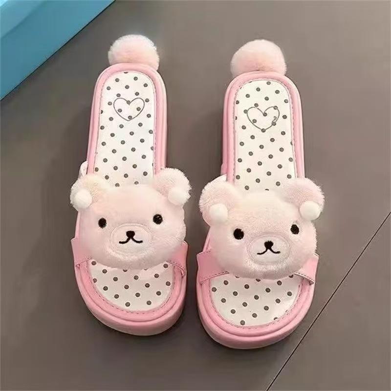 Cute cartoon relaxed bear one-word drag female summer new wear small versatile beach cool slippers