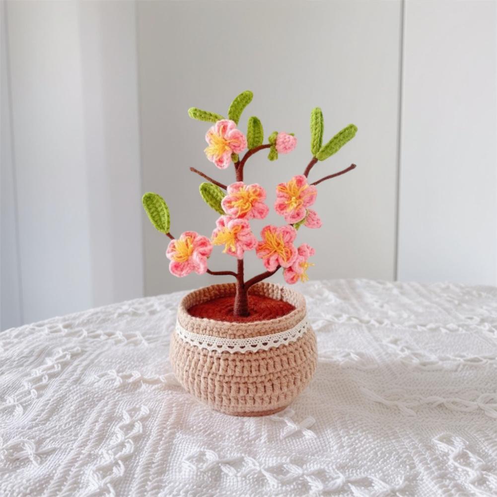 DIY Hand-Knitted Cute Plant with Video Tutorials Artificial Small Potted Plants Hand Woven Knitting Kit for Sew Crafts Lovers