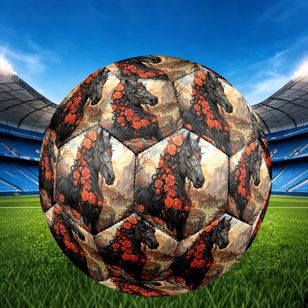 1pc Roses Horse Majesty Theme Soccer Ball Football, Size 5, Lightweight PVC, Durable Outdoor Training Soccer Ball, Gift M61466