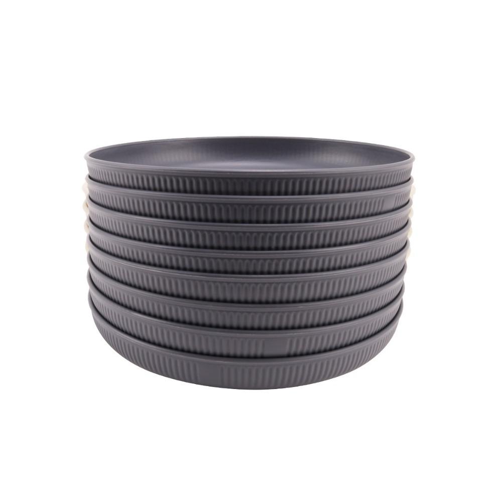 8PCS Striped Pattern Plastic Dinner Plates Unbreakable Snack Dish Reusable Fruit Plate  Adult