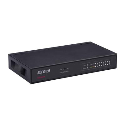 Buffalo Zasilacz z metalową obudową Giga Compatible 8 portów Czarny Hub przełączający Japoński producent Wbudowany LSW5-GT-8NS/BK