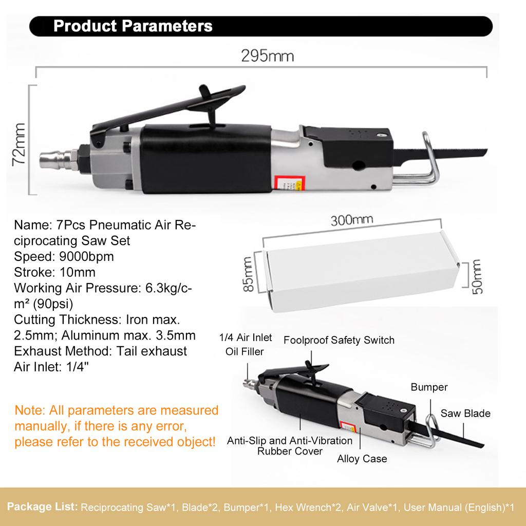 Pneumatic Air Reciprocating Saw 90PSI 9000BPM Reciprocating Saw Handheld Power Metal Saw Heavy Duty Aluminum Alloy