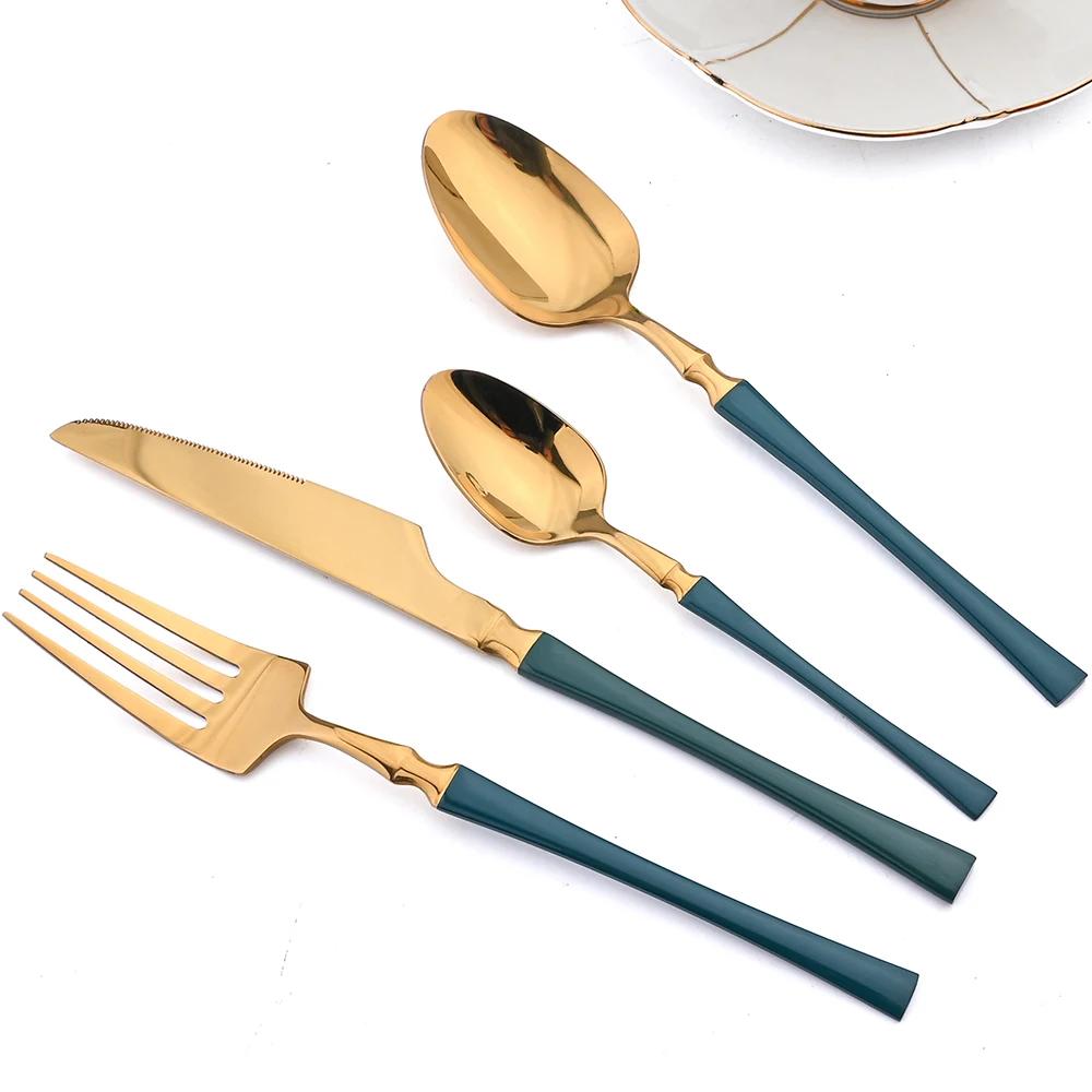 24Pcs Dinnerware Sets Stainless Steel Tableware Mirror Dinner Gold Cutlery Set Knife Fork Tea Spoon Silverware Kitchen Set