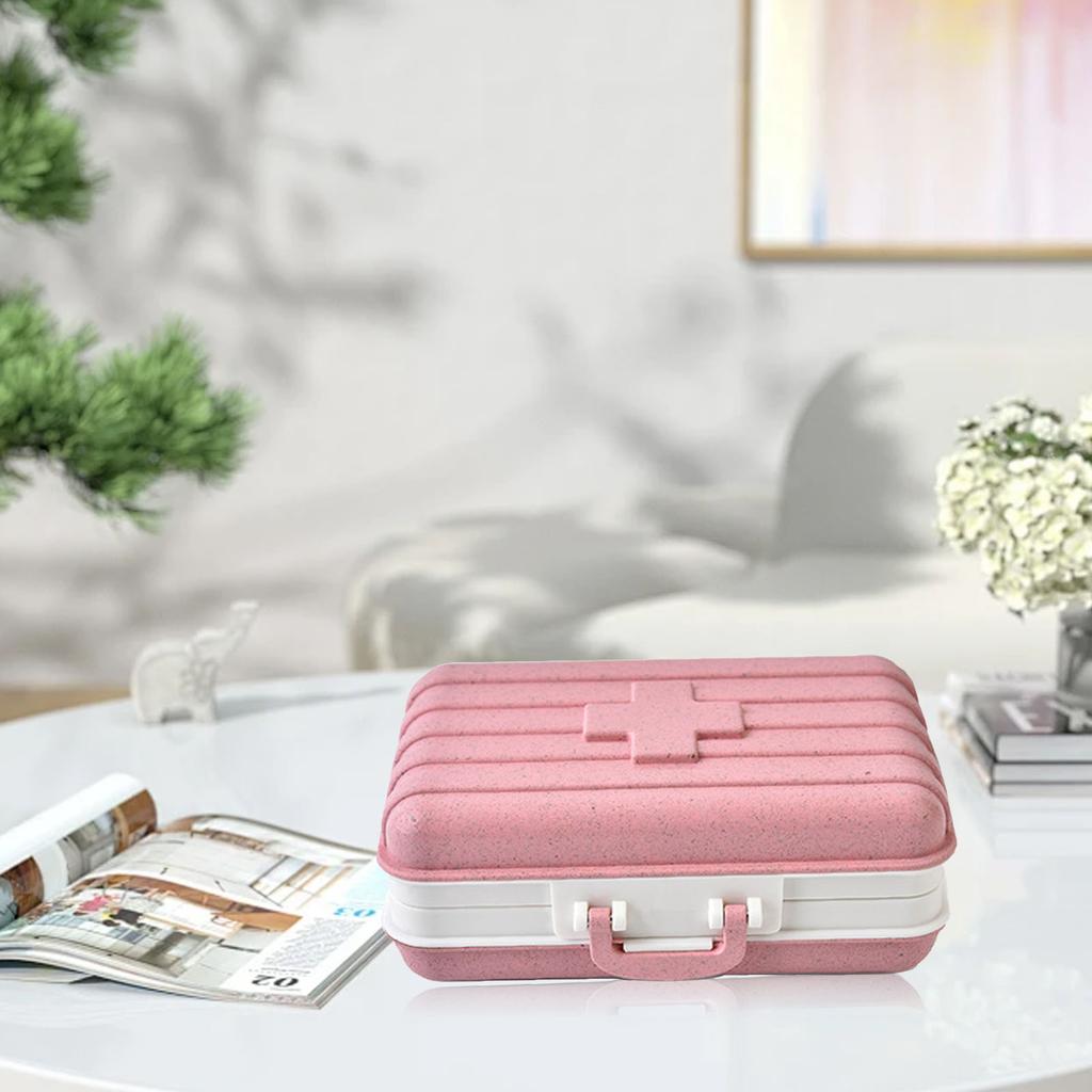 Travel Medicine Organizer Box Wheat Straw 6 Compartments Portable Biodegradable Small Medicine