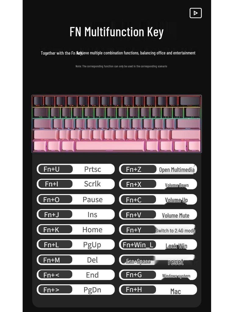 61-Key Backlit Bluetooth Wireless Mechanical Keyboard with Blue/Red Switches