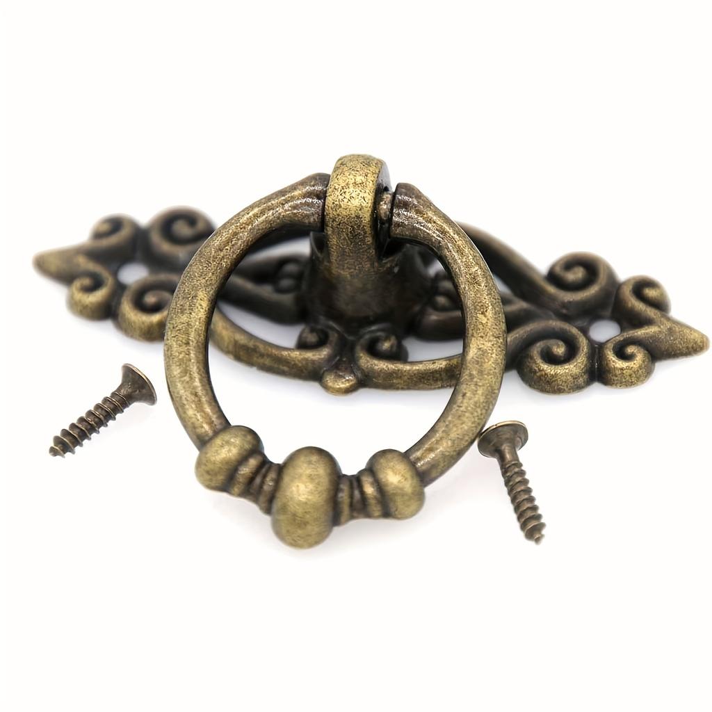 10pcs Vintage Distressed Antique Brass Finish Ring Pulls Handles for Cabinet Cupboard Drawer Dresser