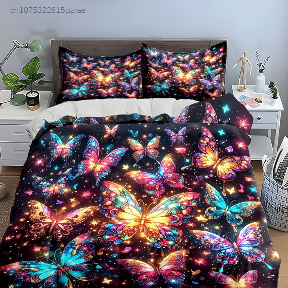 Colorful Butterfly Wall Art Set Multiple Sizes kid's And adults' Bedroom Exquisite 3PC Bedding set, Gift