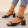 Fashion Women's Fashion Chunky Sandals Summer New Square Head Open-toe Line with Anti-slip Wear-resistant High Heels