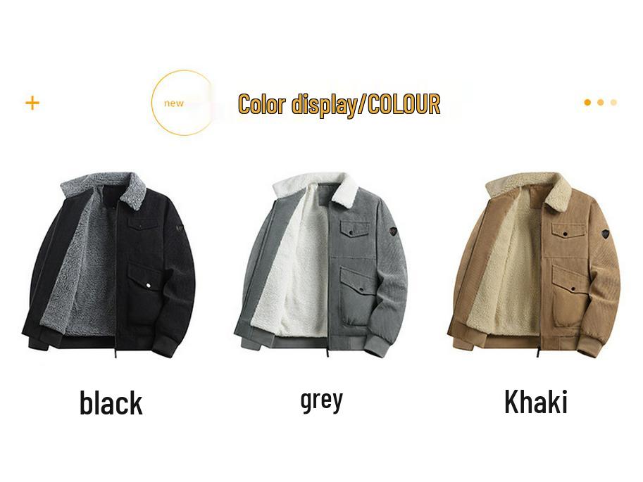 Men's Plus Size Winter Corduroy Lambswool Jacket - Warm Lapel Workwear Coat for All Ages