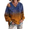 Women's Leopard Print Off Shoulder V Neck Long Sleeve Oversized Sweatshirt