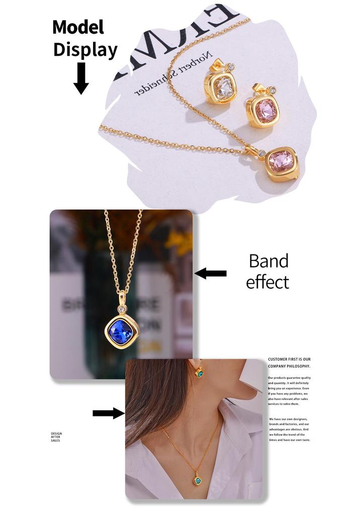 British Fashion Zircon Necklace & Replaceable Earring Set