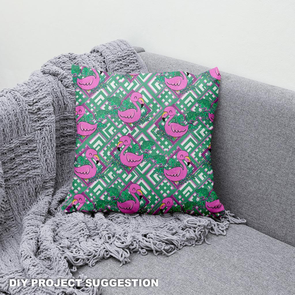Royal Samt Stoff Polyester Zum Nähen - Motiv Flamingo Und Blätter