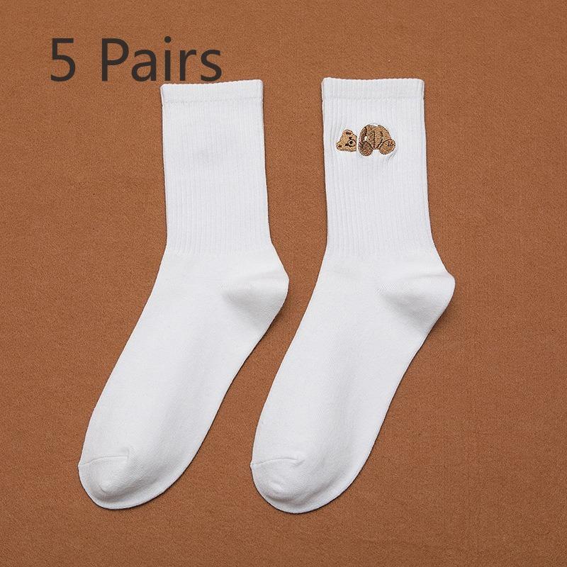

5 пар женских вышитых спортивных однотонных чулок с медведями 5 Pairs белый