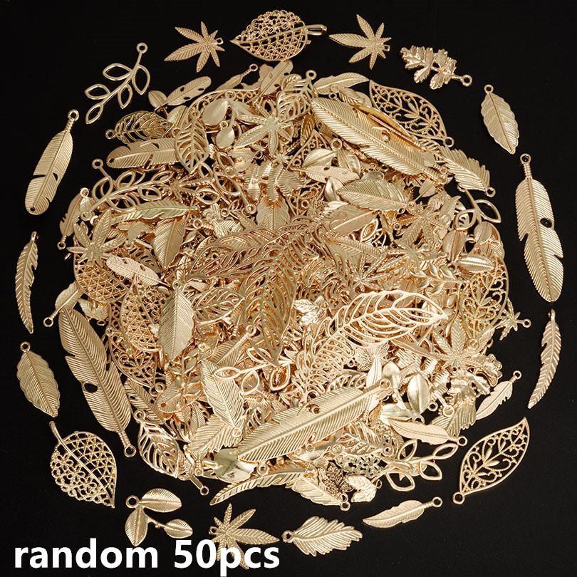 Vintage Metal Plant Leaves DIY Charms For Jewelry Making Supplies Bulk 10/20/30/50pcs Random Mix Charm Pendant Handmade Bracelet