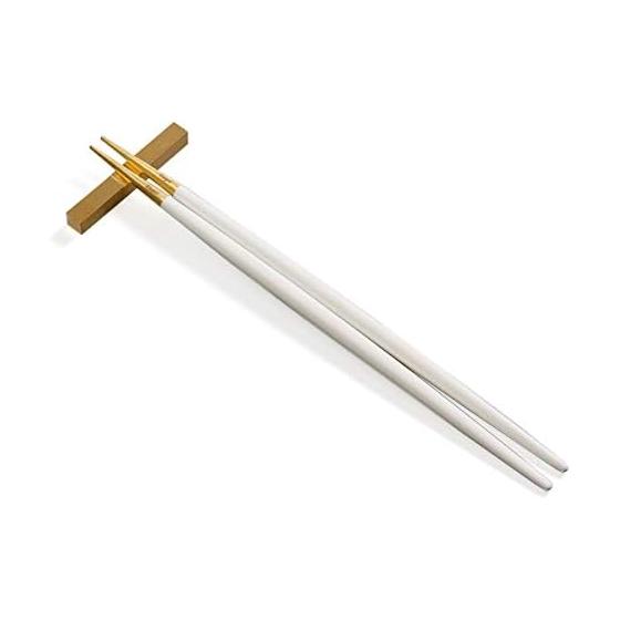 Cutipol GOA White Gold Chopsticks and Chopstick Rest Set G029GW - Portuguese Cutlery, Ergonomic Design, Matte Finish, Nordic Style