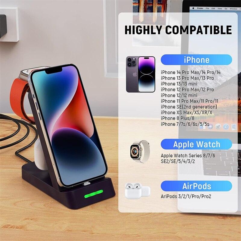 3 In 1 Wireless Charger Stand For iPhone 14 13 12 11 X Samsung S22 S21 Fast Charging Station Dock For Galaxy/ Watch AirPods