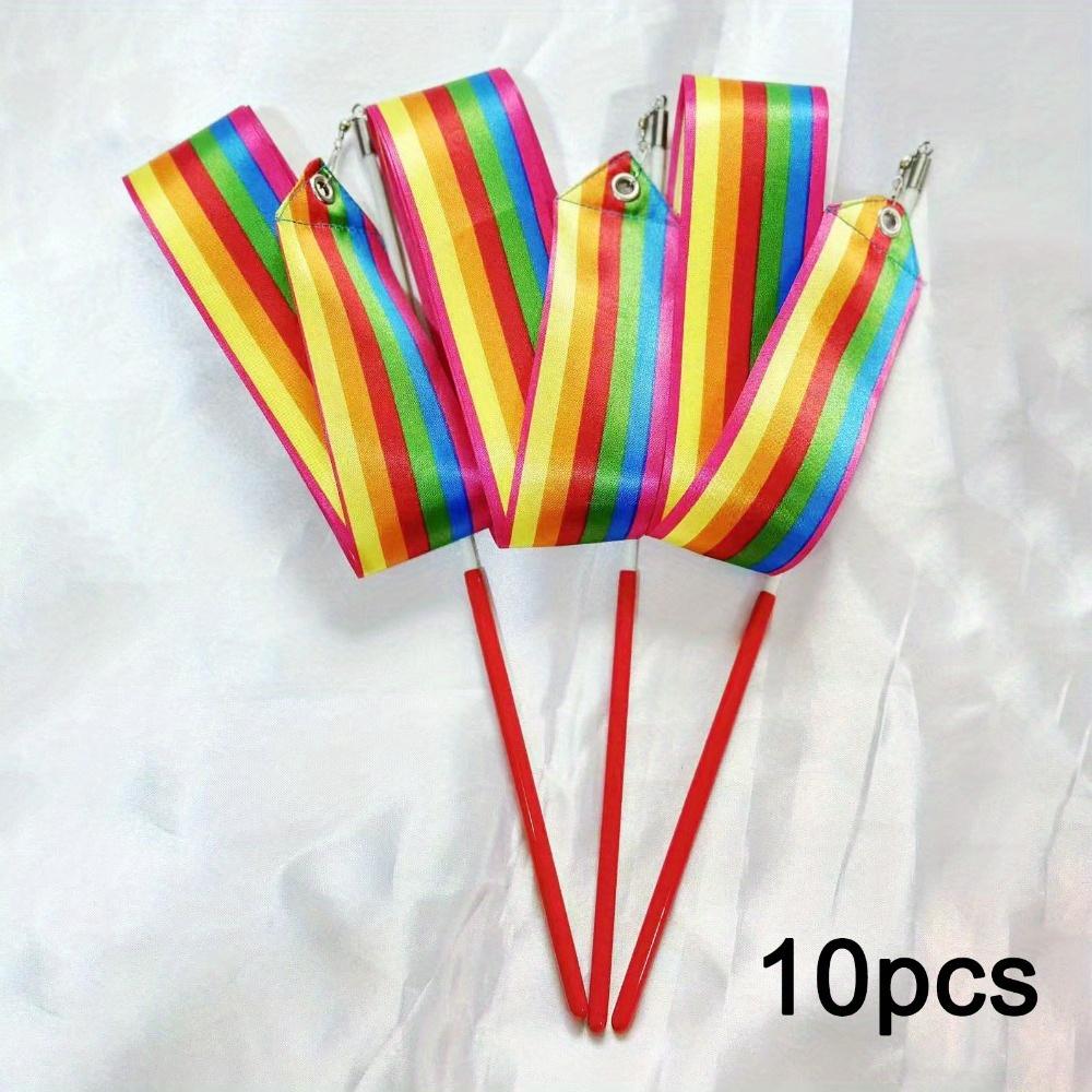 

10 шт. Радужные гимнастические ленты для вечеринки, сувениры для вечеринки, танцевальные ленты, гимнастическая лента для дня рождения, палочки для вращения ленты, шелковые ленты, палочки 10pcs
