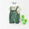 Abao Nannan Green Stripe Dinosaur Summer Set for Infant & Toddler – Korean Style Short Sleeve Two-Piece for Boys & Girls.
