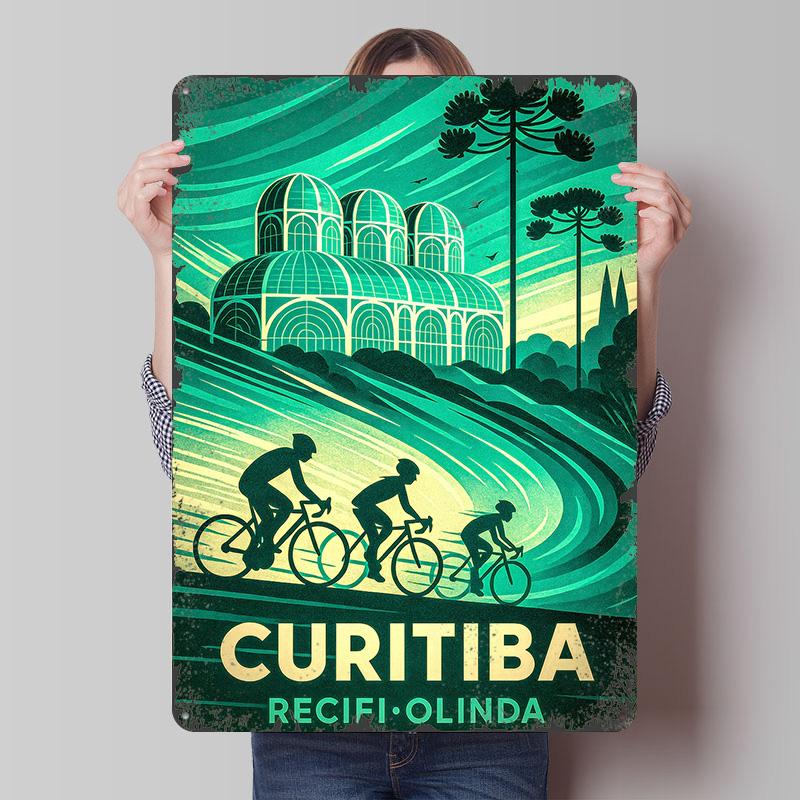 

Curitiba Travel With Cyclists Printed Poster Customized Wall Art Retro Vintage Metal Tin Signs for Room Decor Men Man Cave Home 7.9x11.8In(20x30cm)