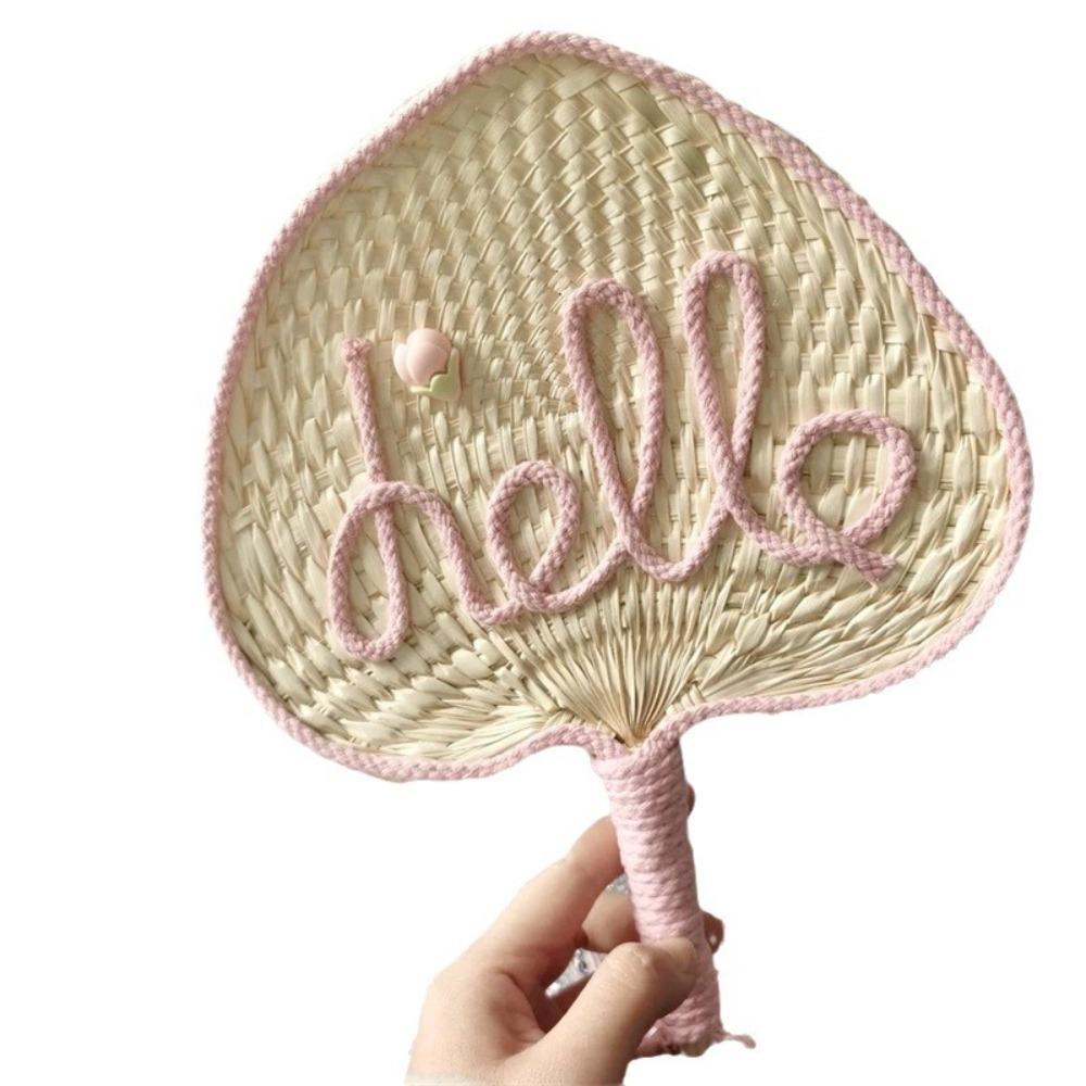 Handmade Bamboo Weaving Fan Cute Decorative Craft Fan Hand Cranked Pu Fan  Dormitory