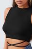 Women's Fashion New Blouse Female Black Cross Tie Crop Top Blouse