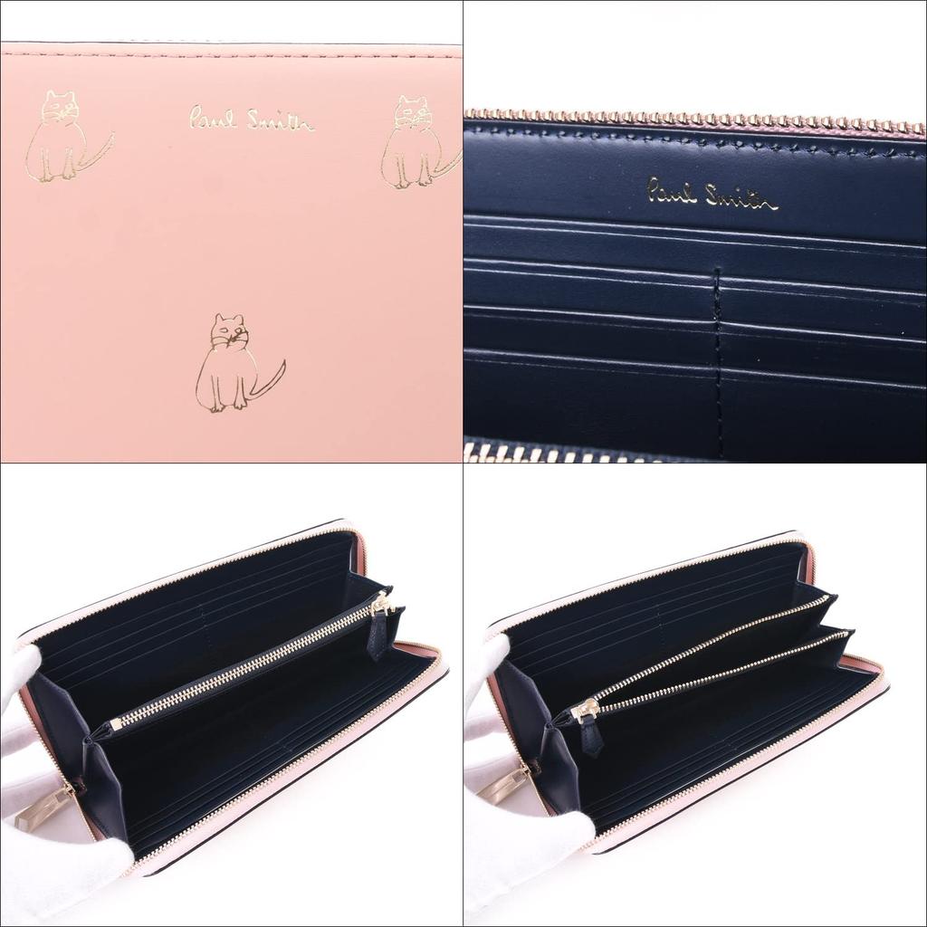 Paul Smith Personalized Round Zip Long Cat Doodle Genuine Cowhide Leather with Coin Wallet, Pattern, Purse, LV3PIM0006/BPW006 (No Personalization,