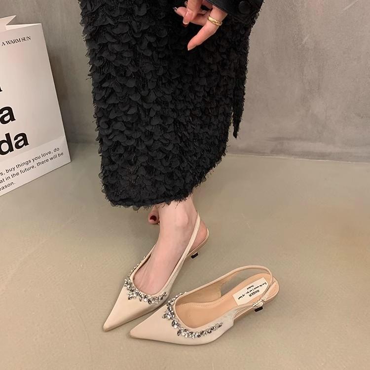 Evening shoes French temperament rhinestone single shoes pointed high heels early spring new bag head sandals with skirt fairy shoes
