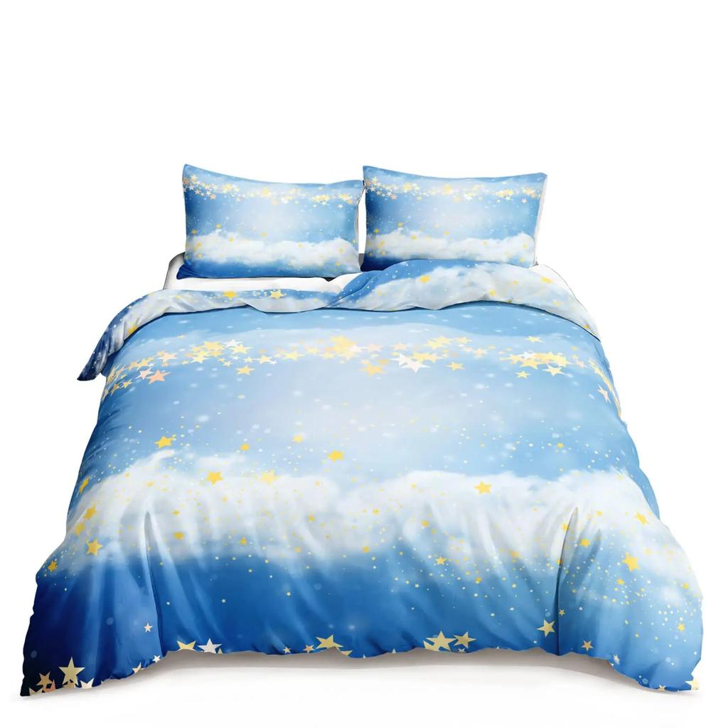 Cute Moon Starry Sky Duvet Set Star Galaxy Girls Bedroom Quilt Cover Pillowcase Three-Piece Set