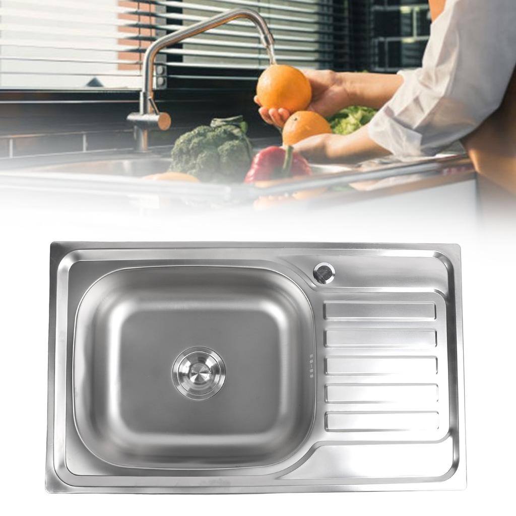 Single Slot Kitchen Sink with Deep Draining Baske 304 Stainless Steel Large Bowl Top Mount Deep Sink Anti Clogging for Home Bar