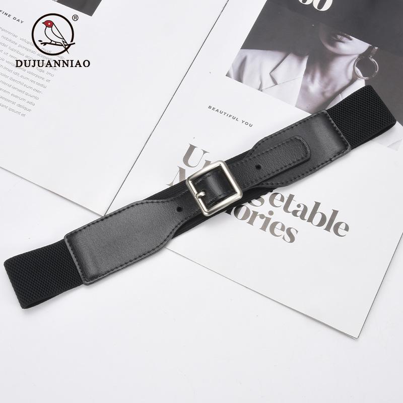 Four Seasons Available New Women'S Decorative Elastic Wide Belt Women'S Elastic Wide Simple Women'S Square Needle Buckle Belt