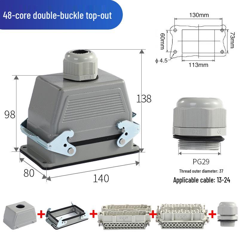 Heavy-Duty Rectangular Aviation Connector Plug & Socket: 6, 10, 16, 24, 32 Pin Options