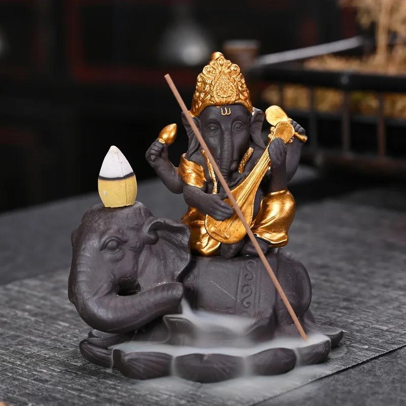 1pc Ganesha Backflow Incense Burner Handicrafts Incense Stick Holder Home Ornaments Purple Clay Censer (Without Incense)