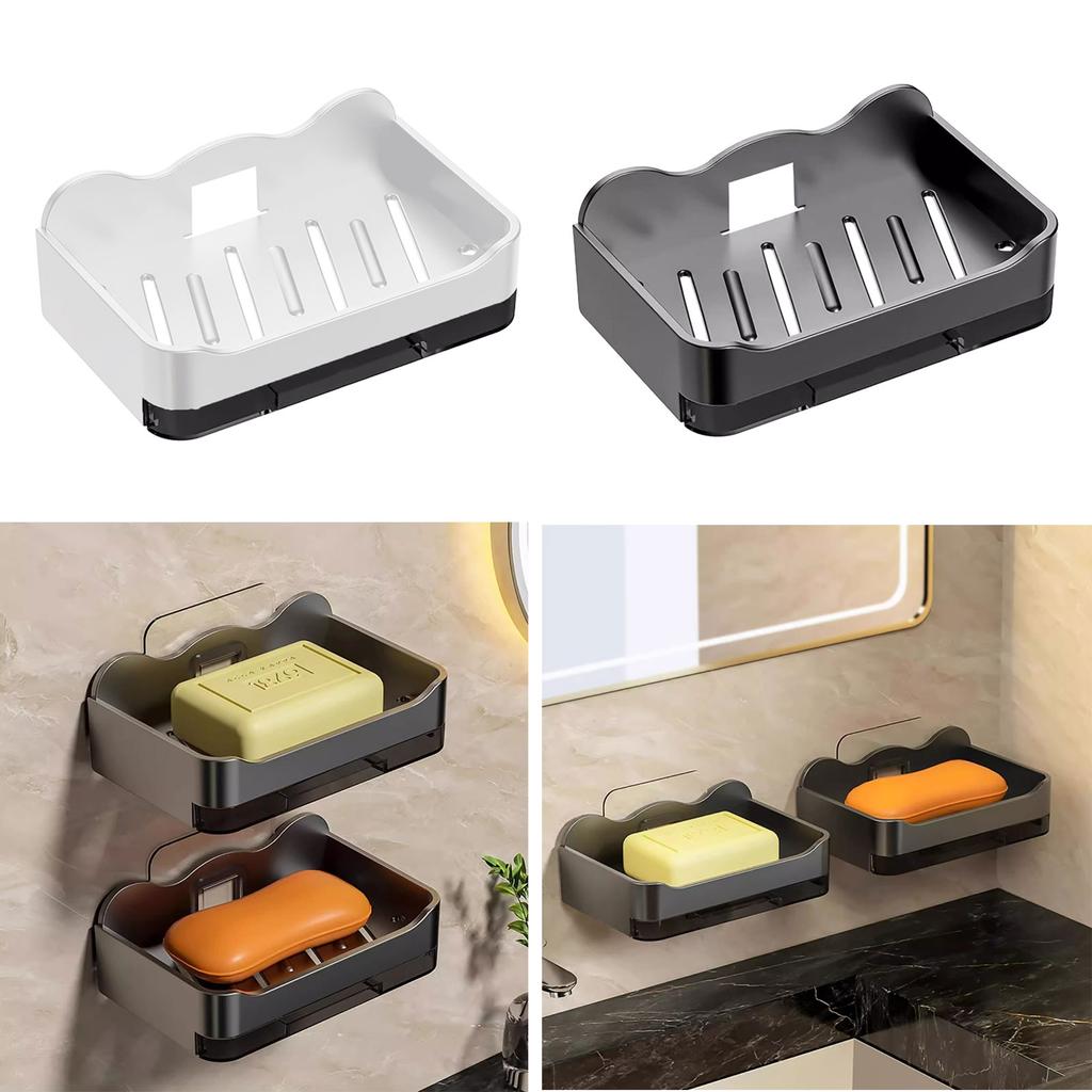 Wall Mounted Double Layer Soap Dish PunchFree No Draining Soap Holder Bathroom Kitchen Soap Rack Organizers