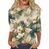 Women's Fashion Casual Round Neck Three Quarter Sleeve Printed T-Shirt Top