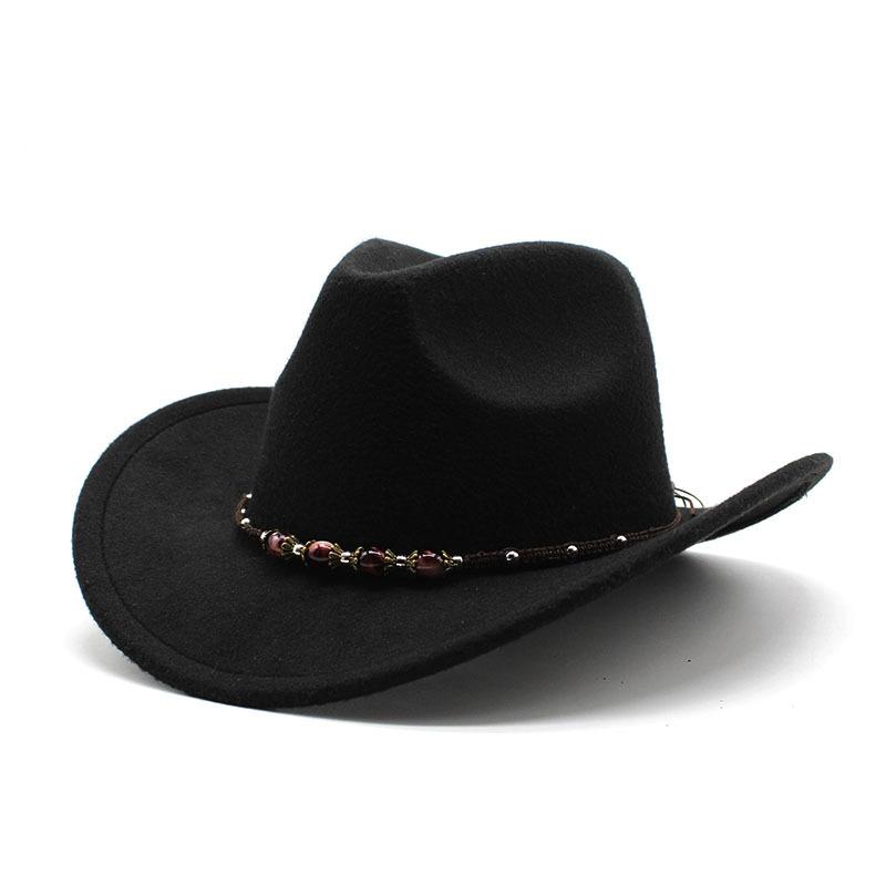 American Western Cowboy Hat Men'S Riding Hat Outdoor Travel Equestrian Hat Bent-Brimmed Wool Top Hat