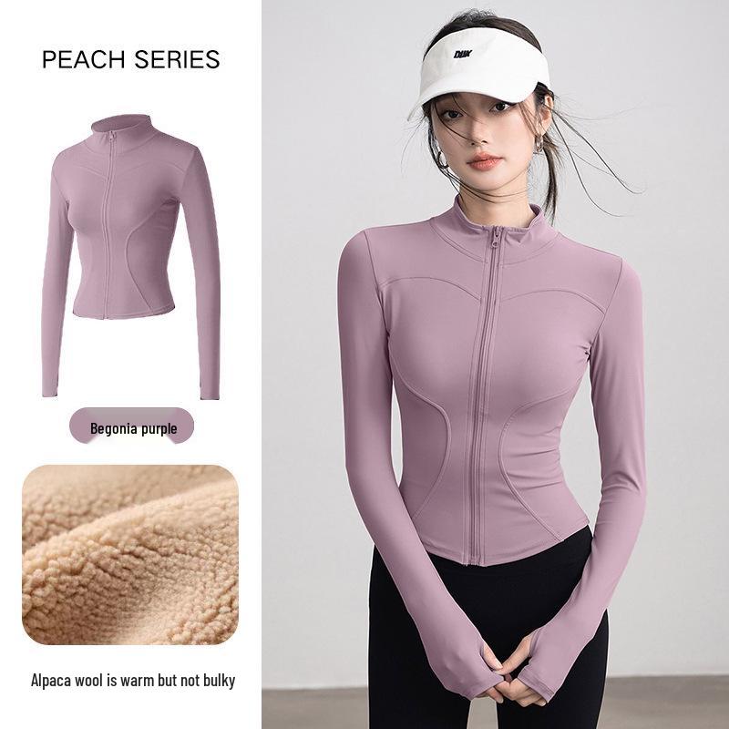 Women's Plus Velvet Sports Jacket - Slimming, Versatile Yoga Wear, High-End Feel, Warm Top for Running & Fitness