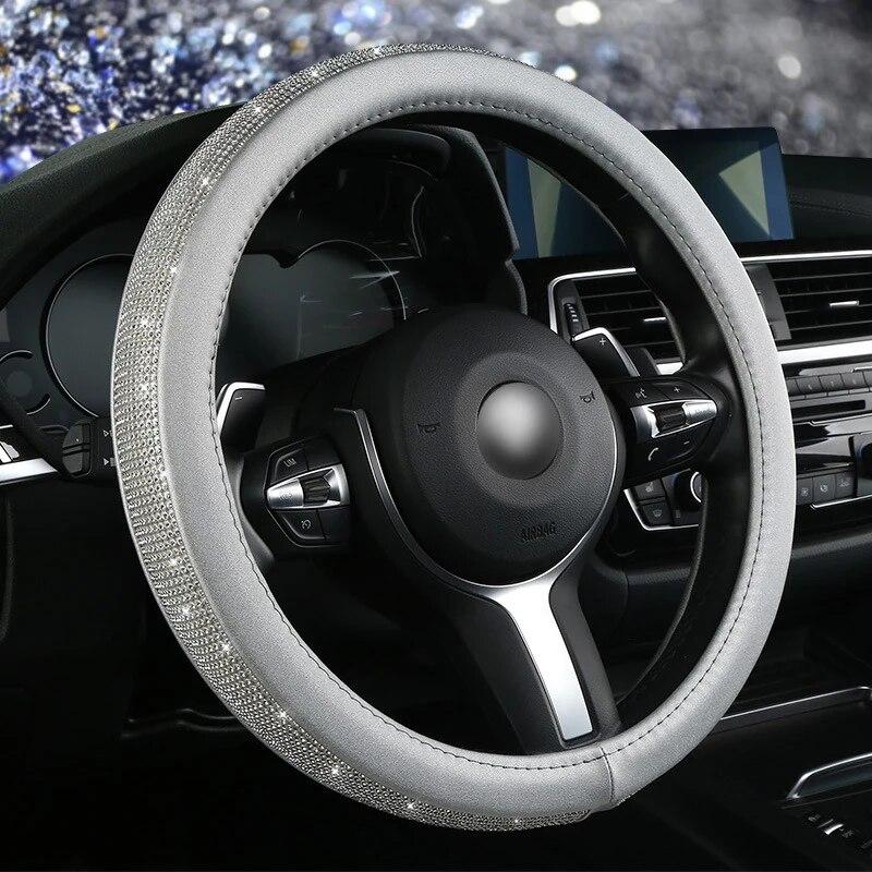 

Універсальний Bling Bling Diamond Rhinestones Кристалічний чохол на кермо автомобіля PU шкіра Автоаксесуари Dropshipping срібний