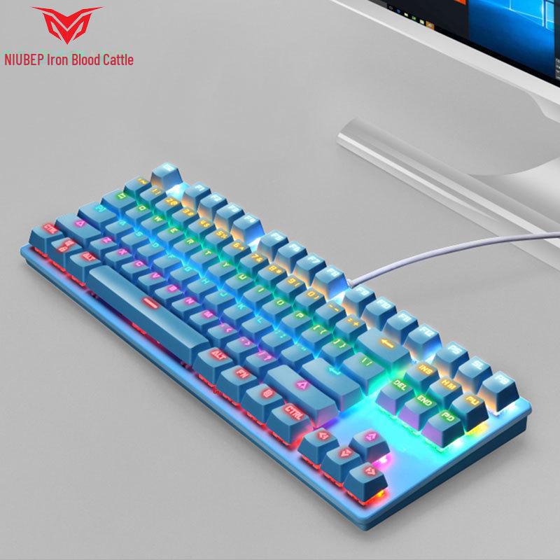 Tastatură mecanică de gaming cu fir USB, cu 87 de taste și comutatoare albastre